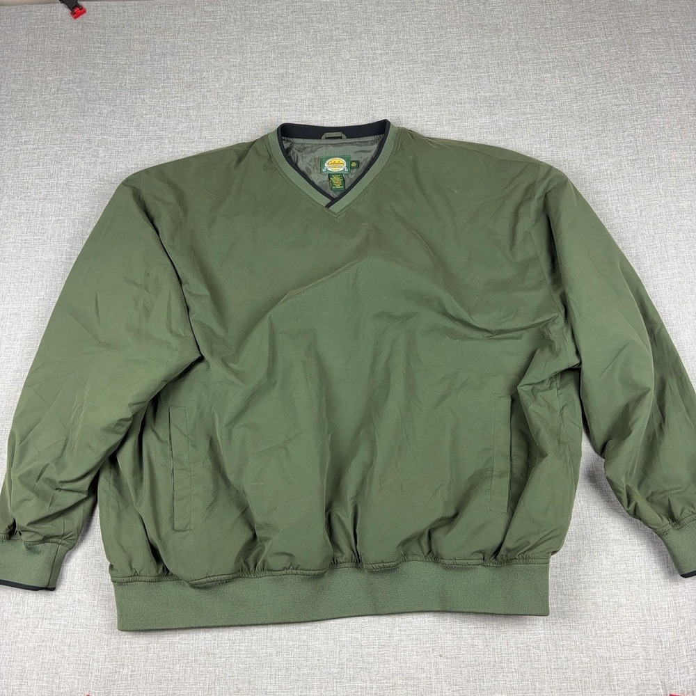 Cabela's Jacket Mens 3XLT Green Microfiber V-Neck Windbreaker Pullover Lined
